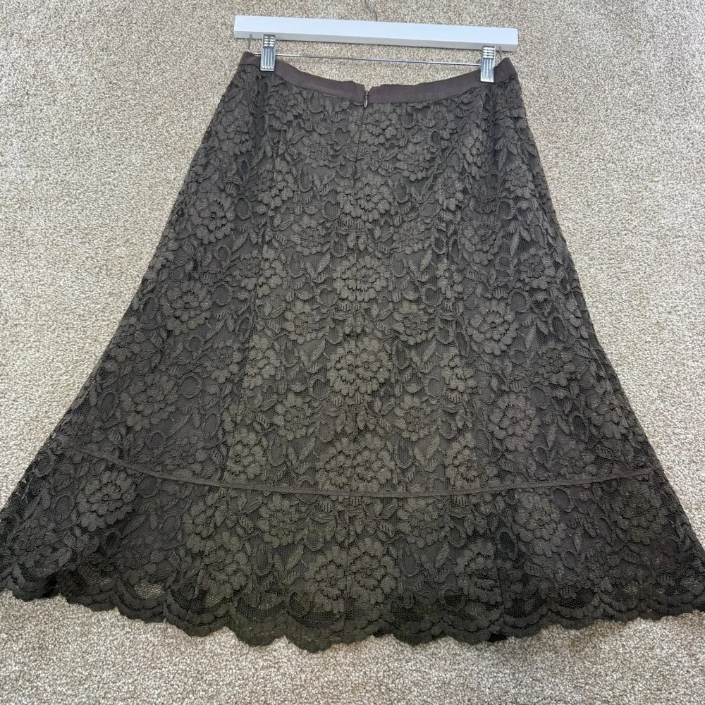Old Navy Womens 6 Brown Floral Lace A Line Skirt Scalloped Boho Cottagecore
